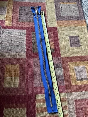 Cremallera de latón garra vintage 19,5" tela azul real usada en excelente estado• tirador de anillo Foto 1 de 4