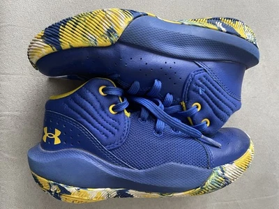 Zapatos de baloncesto Under Armour para niños 12K Steph Curry azul blanco amarillo Foto 1 de 4