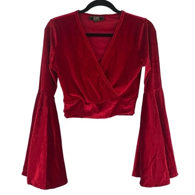 Blusa recortada de terciopelo rojo L&B Lucky and Blessed mangas campana para mujer mediana Foto 1 de 4