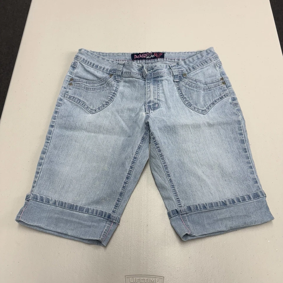 Pantalones Cortos de Jean Angels Denim Y2K Lavado Ligero Puntada con Puños Para Mujer Talla 13 Foto 1 de 4