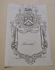 RARE 18TH CENTURY HARVARD COLLEGE BOOKPLATE ISRAEL THORNDIKE BY NATHANIEL HURD - Picture 1 of 11