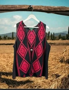 South Western Ralph Lauren Vintage 90s Vest 100% Linen Medium - Picture 1 of 8