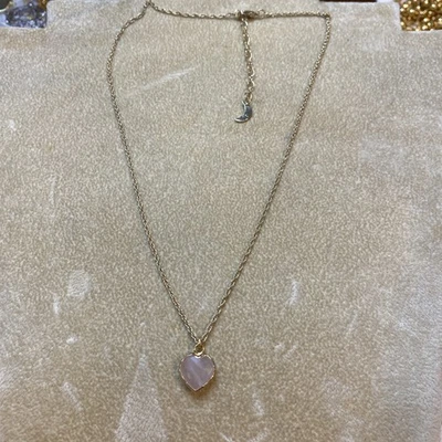 Collar Colgante Cadena LUNA NORTE Corazón Rosa Cuarzo Conversación Mantener Tono Foto 1 de 4