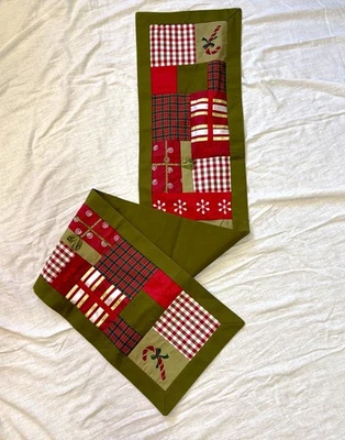 Inspired Treasures Christmas Table Multicolor Patchwork Runner Olive Green 72” - Image 1 of 4