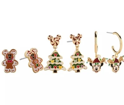 Juego de 3 pares de pendientes navideños Baublebar Mickey & Minnie Mouse 2025 nuevos con etiquetas Navidad  Foto 1 de 4