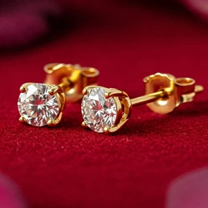 14K Solid Gold D FL Solitaire Round Cut Diamond Stud Earrings 2mm-4mm Lab Grown - Picture 1 of 17