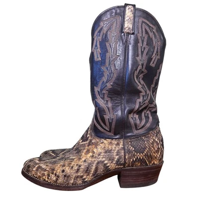 Vintage J Chisholm Mens Black Python Snakeskin Cowboy Boots Size 9.5D Western - Image 1 of 4