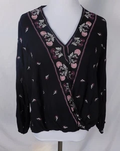 Blue Rain Embroidered Wrap Blouse L Boho Cottagecore Francesca's - Picture 1 of 12