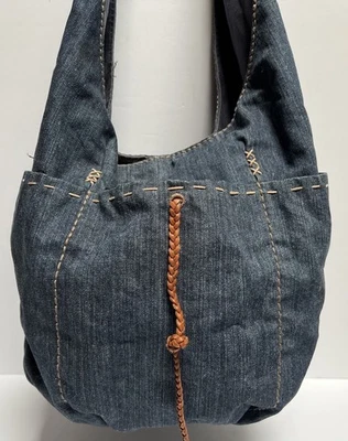 Bolso Hobo De Colección Y2K Lucky Brand Denim AZUL Hippie Whipstitch SLOUCHY Bucket XL Foto 1 de 4