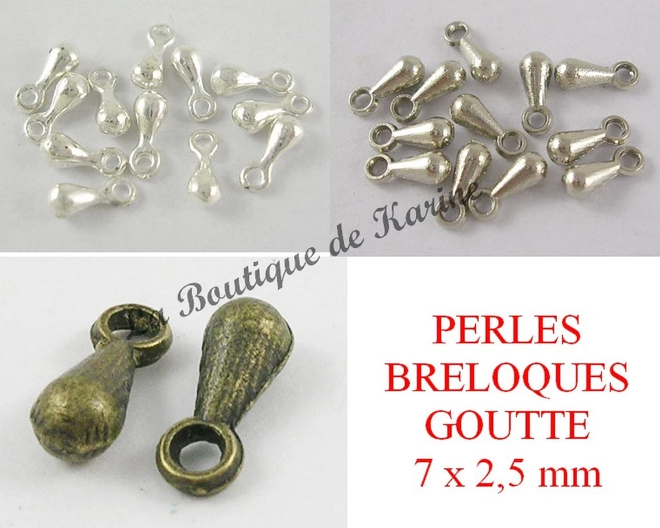 60 Perle Ciondoli Goccia Metallo Argento O Bronzo Fine Estensione Creazione - Immagine 1 di 1