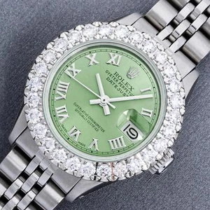 Rolex Lady DateJust Green Roman Dial Stainless Steel Diamond Bezel Watch 2.00 Ct - Picture 1 of 12
