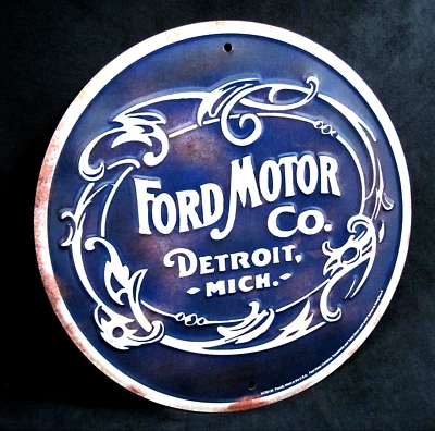 Ford Motor Co Detroit *HECHO EN EE. UU.* - Letrero redondo en relieve - Decoración de bar de garaje cueva para hombre Foto 1 de 4