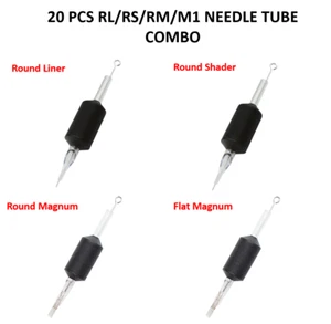 Tattoo Needle with Tube Combo 25mm 1 Inch Grip Box of 20pcs RL/RS/RM/M1 - Picture 1 of 27