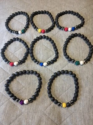 Armband Lavastein Hämatit Vereinsfarben Fußball Eishockey Perlenarmband Lava - Bild 1 von 4