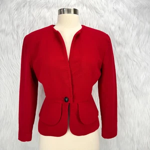 Christian Dior VTG 80s Womens Red Worsted Wool Peplum Blazer Jacket USA *Read - Picture 1 of 24