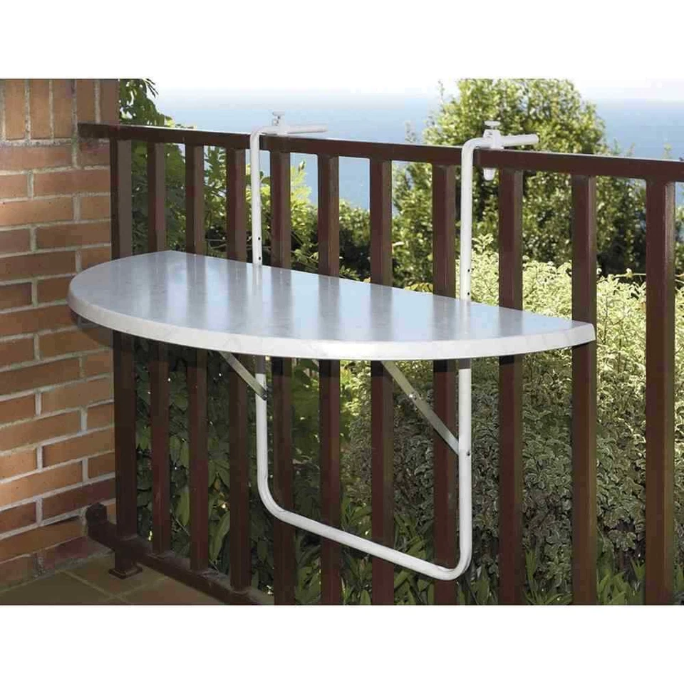 ALCO Balkonhängetisch 100x50 cm halbrund weiß höchenverstellbar klappbar - Bild 1 von 1