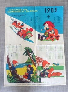 Rare Calendrier tissus Scoutisme Boule et Bill Schtroumpfs 1983 TRES BON ETAT - Foto 1 di 1