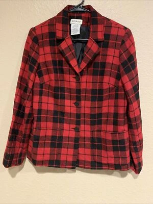 Vtg White Stag Womens Blazer Red Tartan Plaid Wool Blend 3 Button Jacket 8 - Image 1 of 4