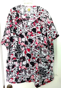 WONDER WINK PLUS 5X 32/34 SCRUB TOP V-NECK FRONT POCKETS PATTERNED FLORAL - Picture 1 of 13