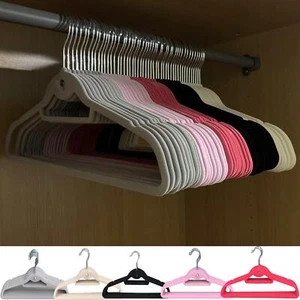 NON SLIP FLOCKED COAT CLOTHES HANGERS VELVET TROUSER HANGING SPACE SAVING HANGER - Picture 1 of 10