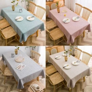 Rectangle Cotton Linen Tablecloth Dining Kitchen Table Cover Wedding Party Decor - Picture 1 of 29