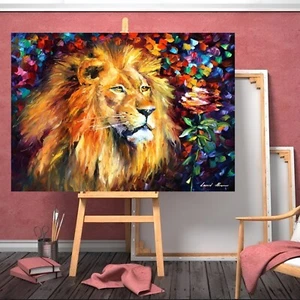 Afremov Abstract Lion King Colourful Canvas Living Room Wall Art Framed Print - Picture 1 of 8