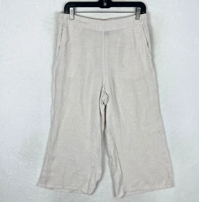 Pantalones Tahari de lino para mujer grandes beige pierna ancha acampanados playa boho recortados Foto 1 de 4