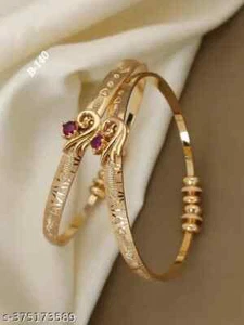 Indian Ethnic Bollywood Gold Plated Fashion Jewelry AD Bangles Bracelet Set - Picture 1 of 6