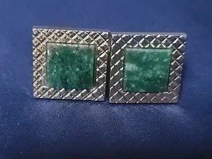Dante Mens Gold Tone Jade Green Stone Cuff Links Vintage (C) - Picture 1 of 7