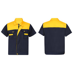Men Work Shirt Auto Mechanic Technician Uniform Short Sleeve Industrial T-shirt