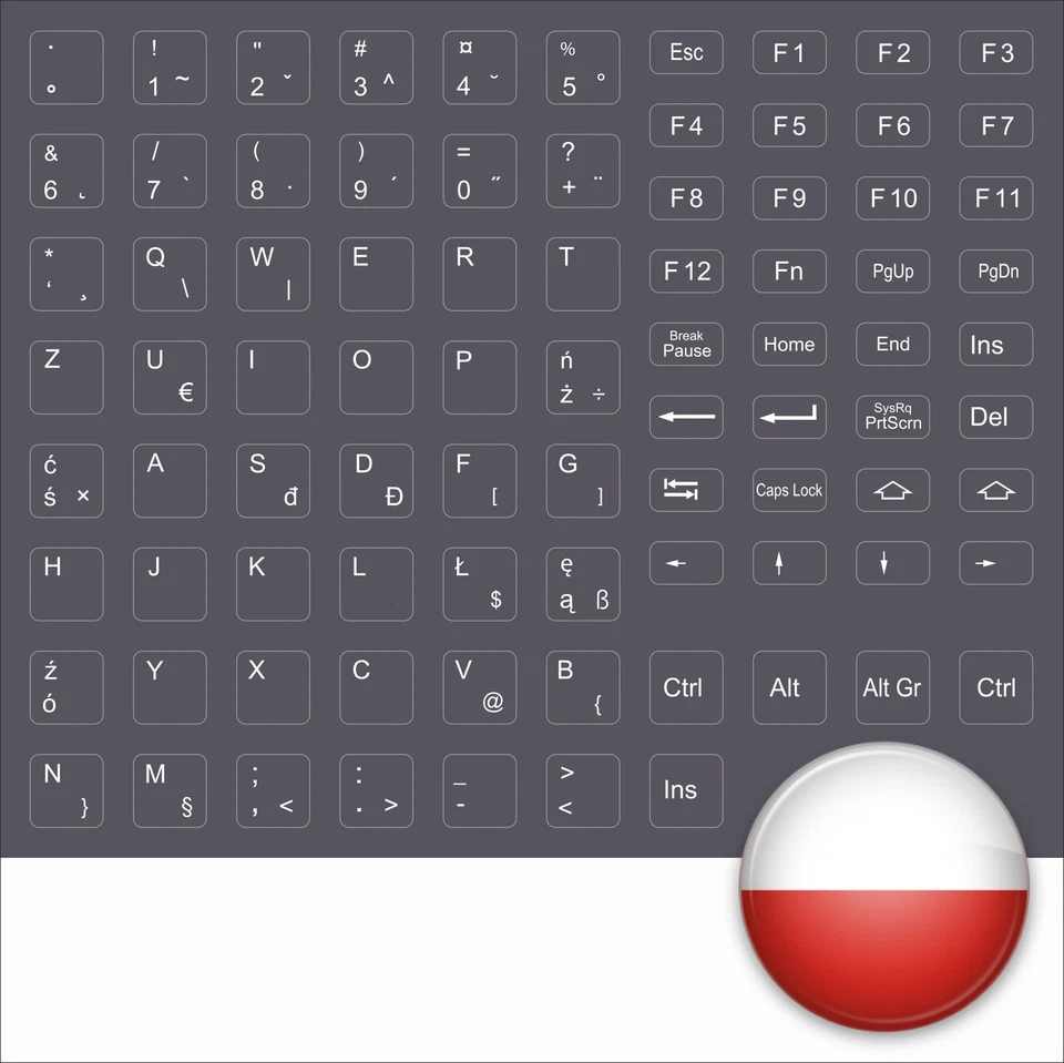 Polish Keyboard Stickers Keystick Darkgrey Grey Poland - Image 1 of 1
