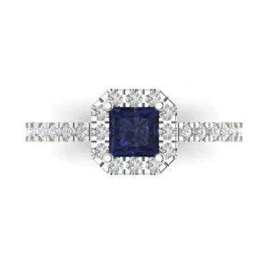 0.89 tcw Princess Vintage Engagement Ring, 14K White Gold Sapphire Bridal Gift - Picture 1 of 15