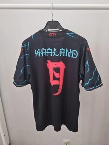 Manchester City 23/24 Away Jersey The Black Eye Patch Haaland #9 Size L - Zdjęcie 1 z 5