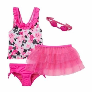 $42 NWT ☀4PC SET☀ TANKINI Swimsuit Sz 5 ZeroXposur New COVER UP & GOGGLES Girls - Picture 1 of 1