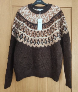 M&S Fair Isle Crew Neck Jumper UK XS/S/M - Picture 1 of 4