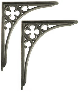 Par de soportes de estantería gótica victoriana de hierro fundido grandes de 12" 30 cm decorativos antiguos - Imagen 1 de 5