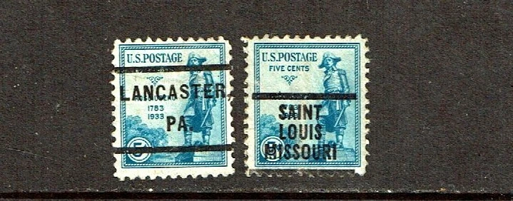 1933 U.S. CLASSIC 5c KOSCIUSZKO Lot of 2  Sc#734 PRECANCELS Scarce! - Image 1 of 1