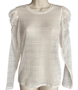 Express Small Womens NWT Semi Sheer Blouse White Crew Neck Ruched Long Sleeve - Picture 1 of 7