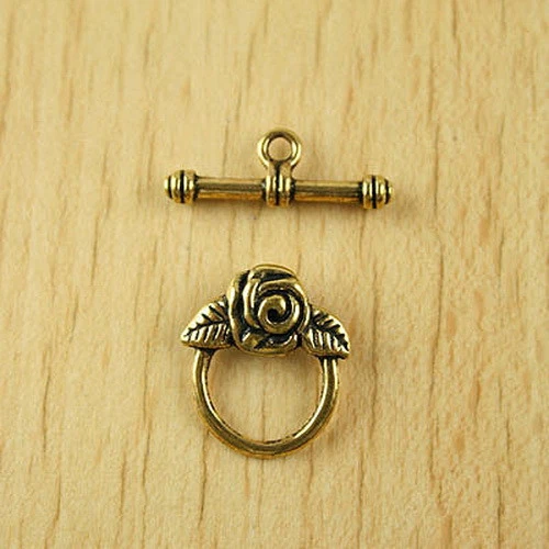 10sets 19.3x16.6mm bar is 23.7mm Dark Gold-tone Rose Ring Toggle Clasps H1980 - Image 1 of 1
