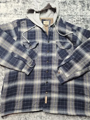 CE Schmidt Workwear Hooded Jacket Mens XXL Blue Plaid Sherpa And Quilted Lined  - Image 1 of 4