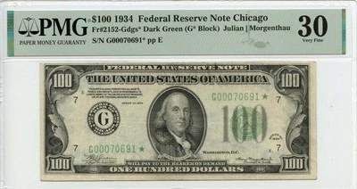 1934 $100 Federal Reserve Note Chicago IL Fr# 2152-Gdgs* PMG VF30 - Image 1 of 2