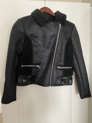 Topshop Petite Chaqueta Moto Negra Cuero Sintético / Sherpa Nueva Con Etiquetas Talla 6 Foto 1 de 3