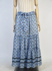 Maxi Falda ME+EM Azul Estampado Geometría Cintura Alta Cinturón Talla US 8 - Imagen 1 de 13