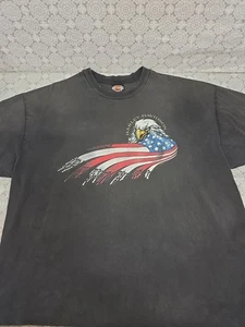 Vintage Harley Davidson T-Shirt XXL Eagle USA Flagge Grafik schwarz Motorrad Tee - Bild 1 von 11