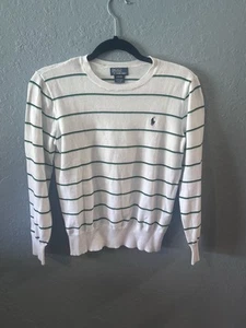 Polo Ralph Lauren Kids Size 14-16 Sweater.  White Striped.  100% Cotton - Picture 1 of 6