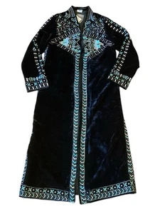 Crazy Train Schwarz Samt Staubtuch Bestickt Silber Türkis Perlen Western Boho - Bild 1 von 14