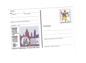 GERMANY Mint Post Card PSo18 - 100 años de los días de la filatélica alemana, 1989 Maguncia - Imagen 1 de 1