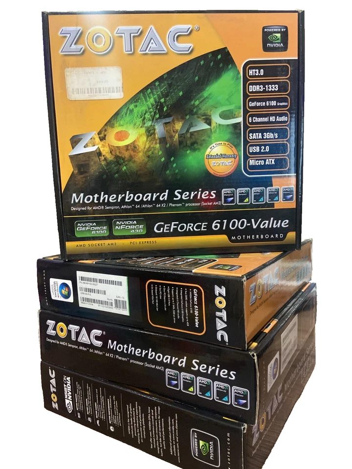 SEALED ZOTAC GeForce GF6100 Value MicroATX Motherboard, Slots: 65W AM3~PCI~DDR3 - Image 1 of 4