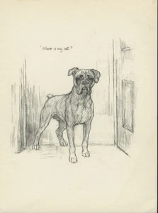 BOXER LOVELY VINTAGE 1960'S CAT DOG K F BARKER ART PRINT - Picture 1 of 1