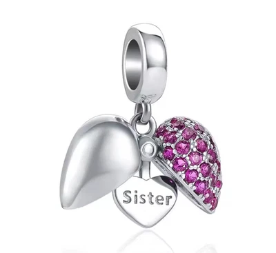 Dije Hermana Púrpura Amor Corazón Dange Plata de Ley 925 Colgante Cuentas Dije Foto 1 de 2